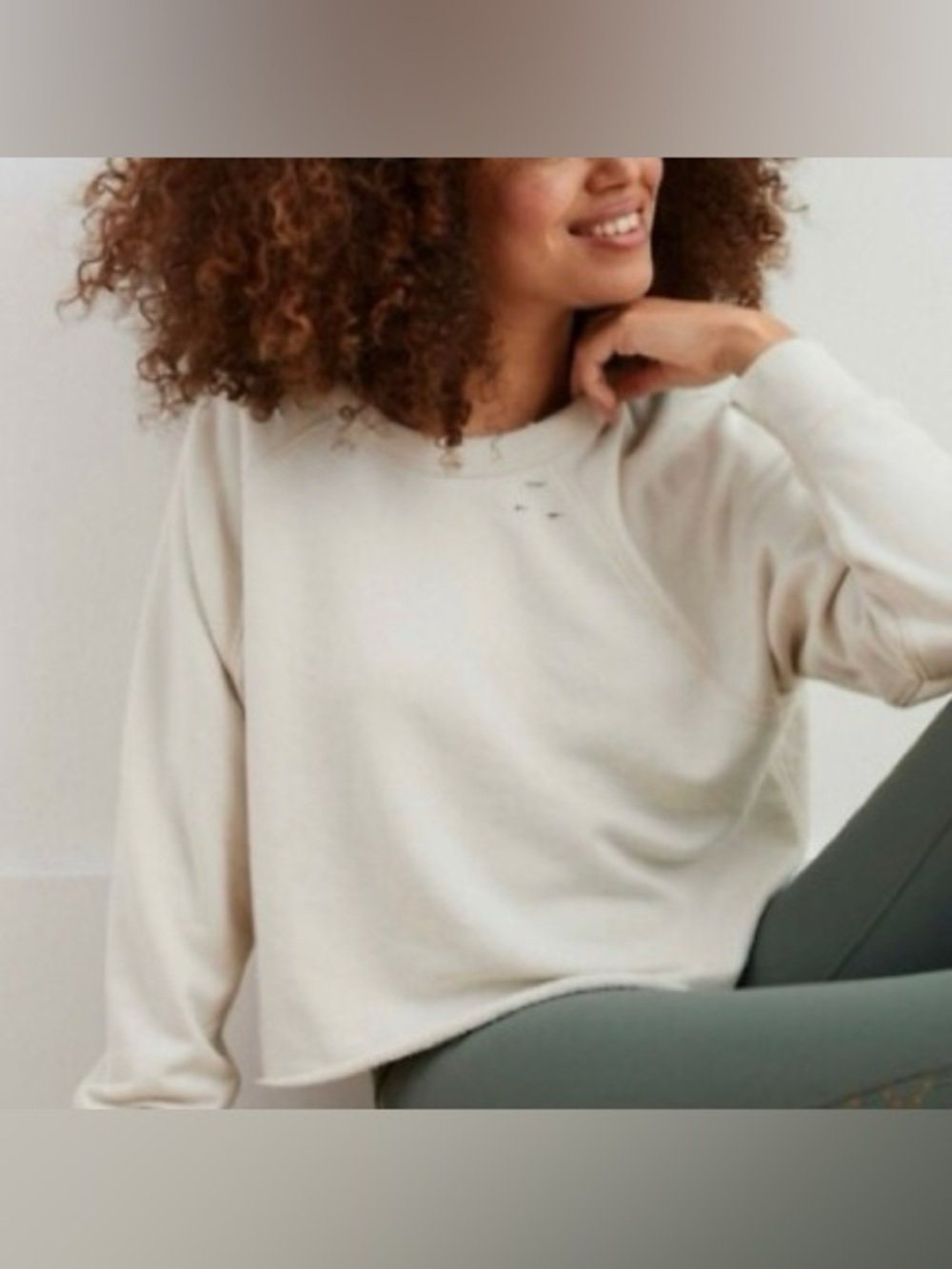 aerie Distressed Crewneck Cropped Sweater
